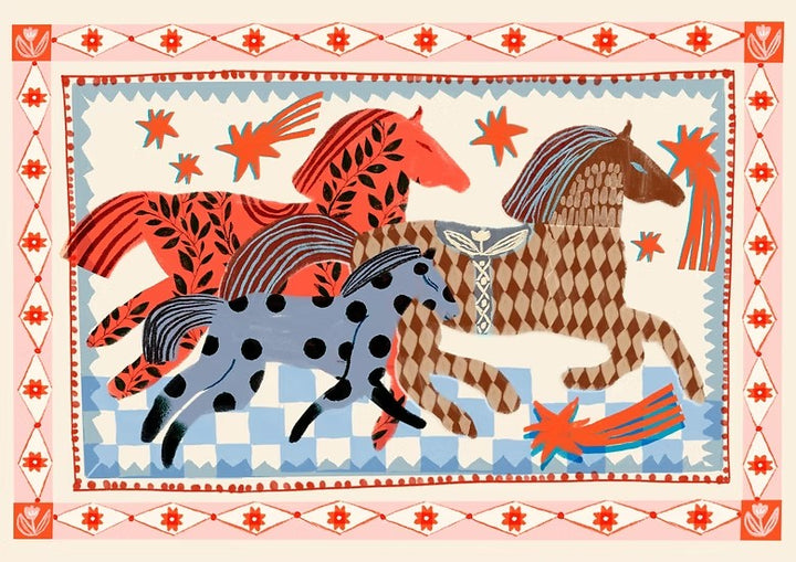 Pink Horse running art print inkl ramme