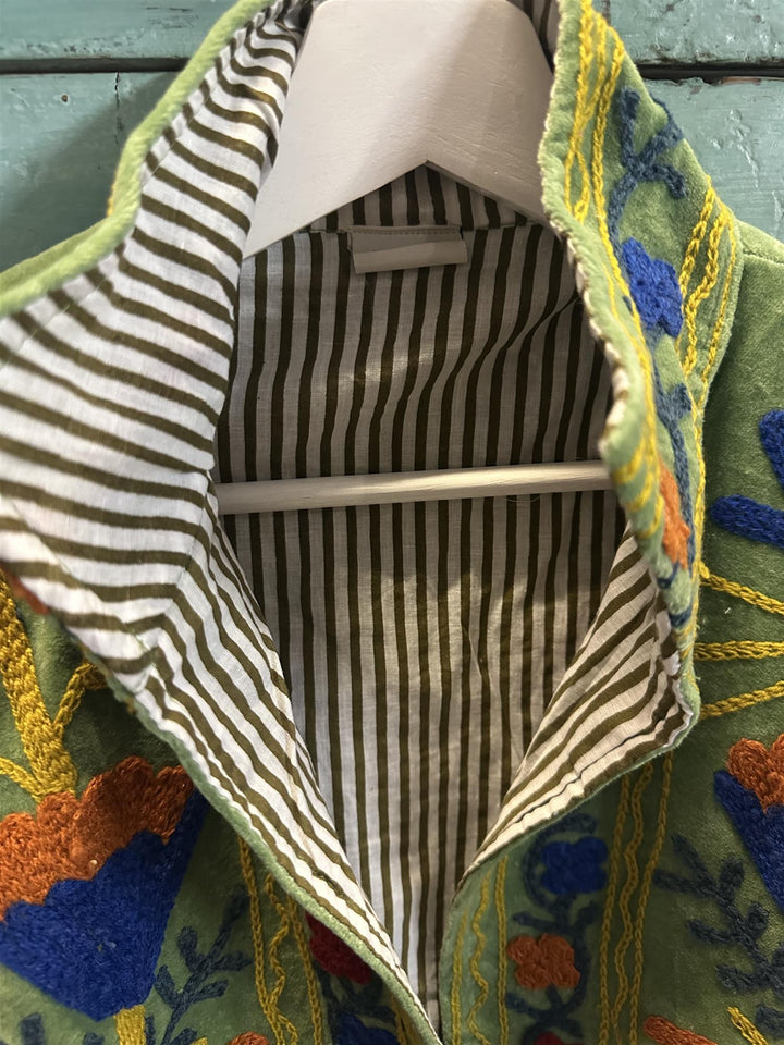 Anouska jakke velur med broderier green