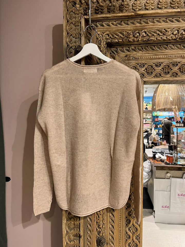 Pippa cashmere genser med rund hals beige chine
