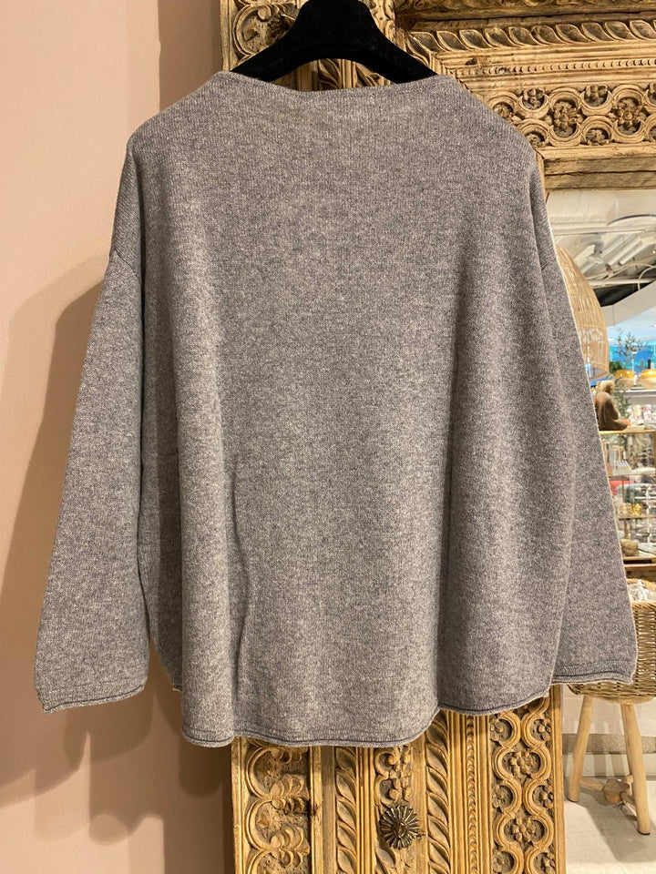 Pure oversized cashmere genser dark grey melange