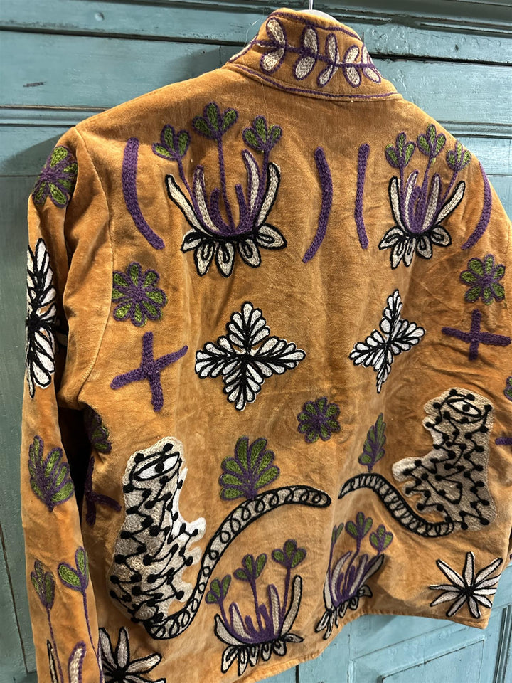 Anouska jakke velur med broderier apricot