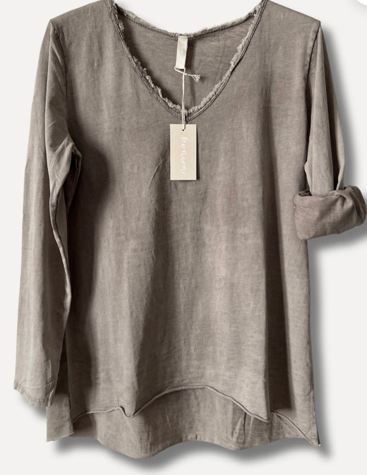 V-classic long sleeve washed Taupe