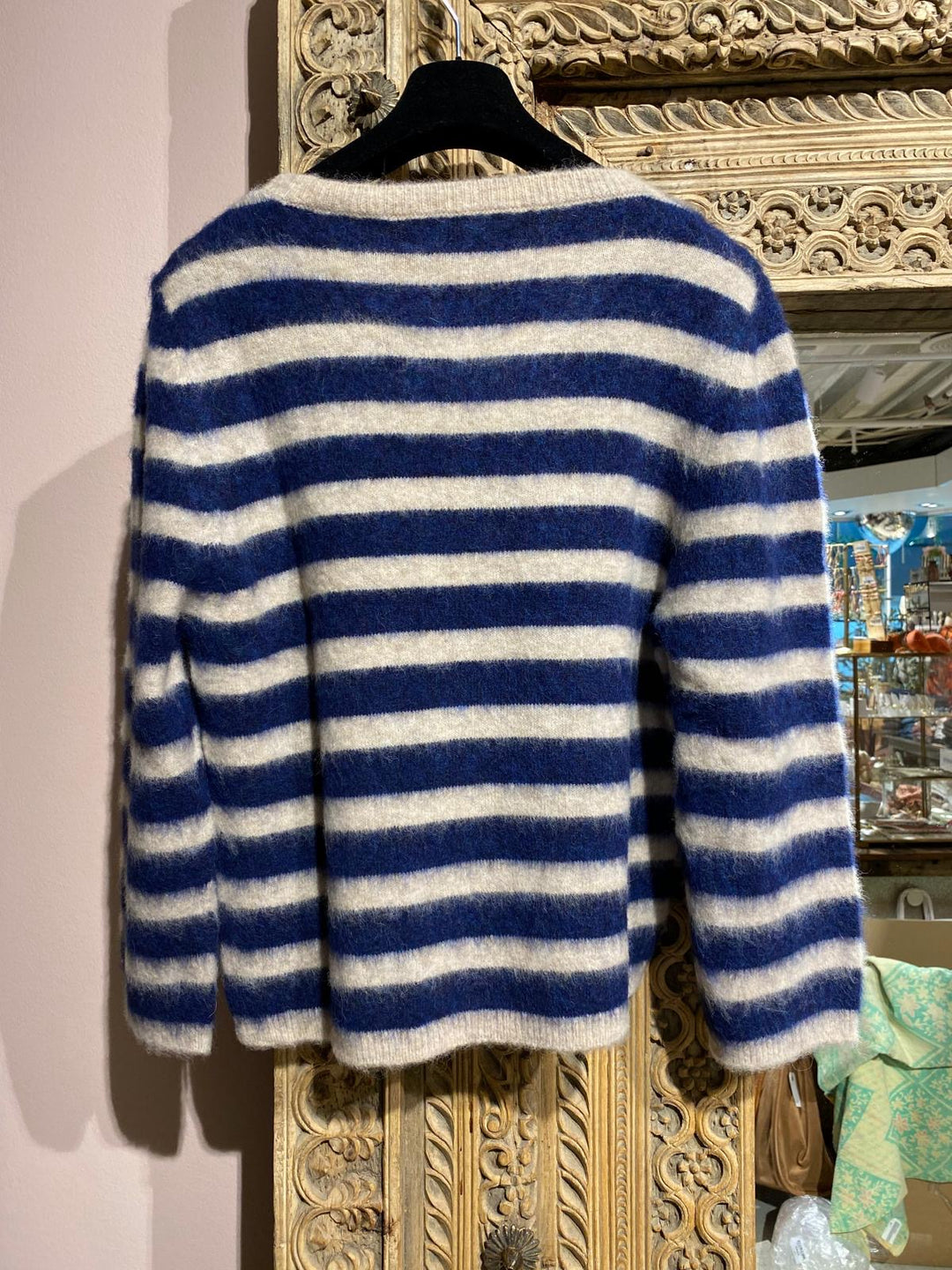Lilly genser light melange sand & navy