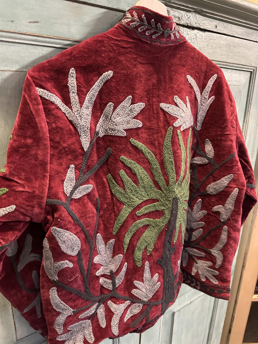 Anouska jakke velur med broderier burgundy