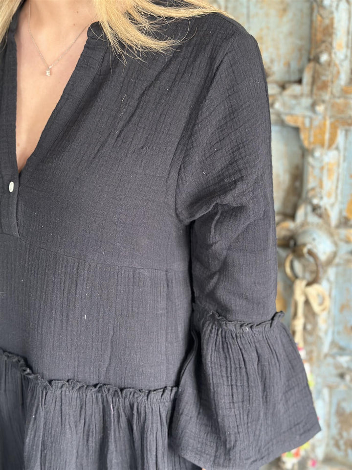 Bahamas lang kjole bomullskrepp sort