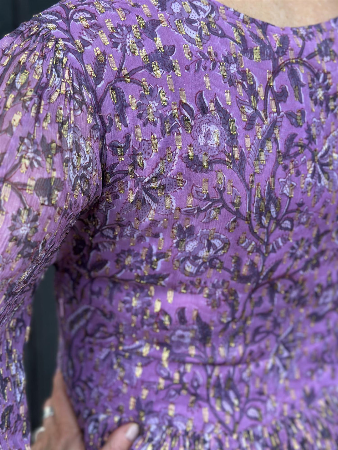 Lene lang kjole med lurex pink/purple