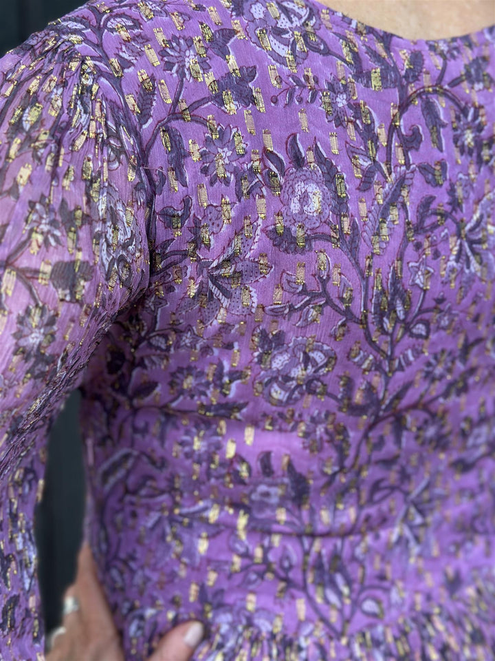 Lene lang kjole med lurex pink/purple