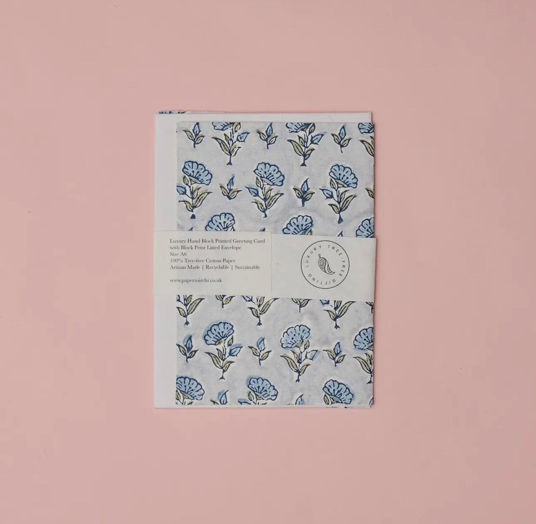Floral blue kort med konvolutt