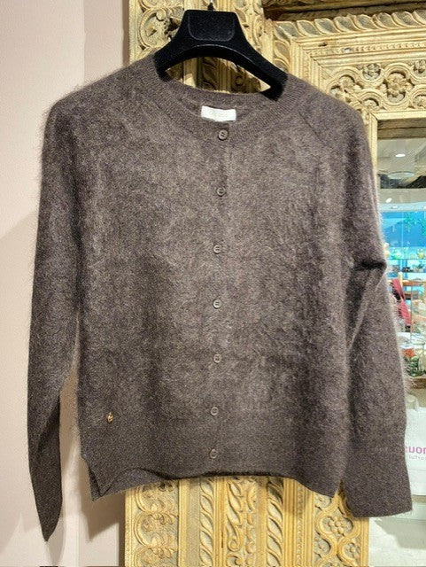 Cardigan børstet cashmere brun