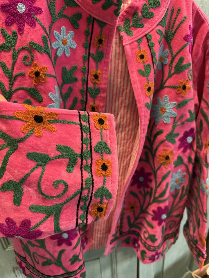 Anouska jakke velur med broderier pink