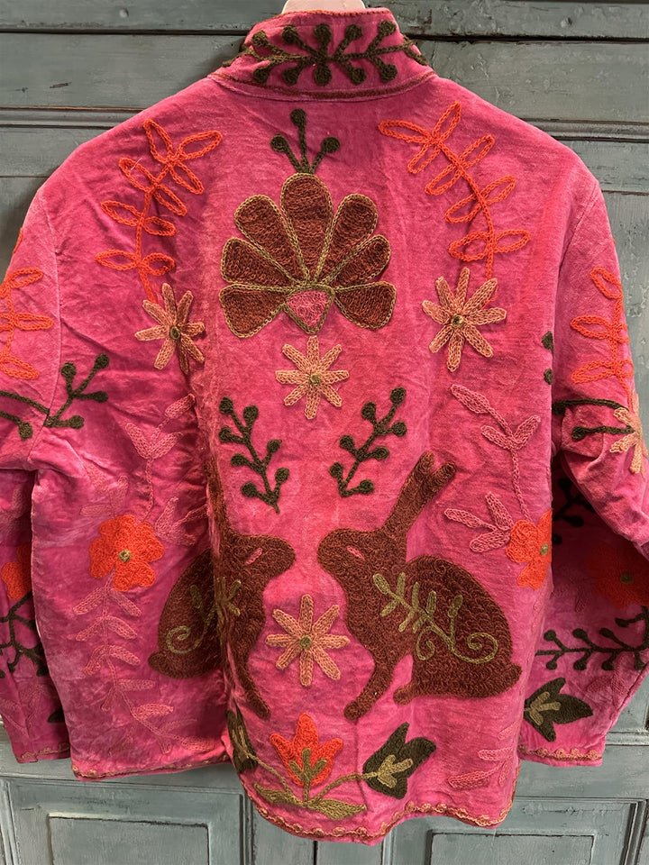 Anouska jakke velur med broderier pink