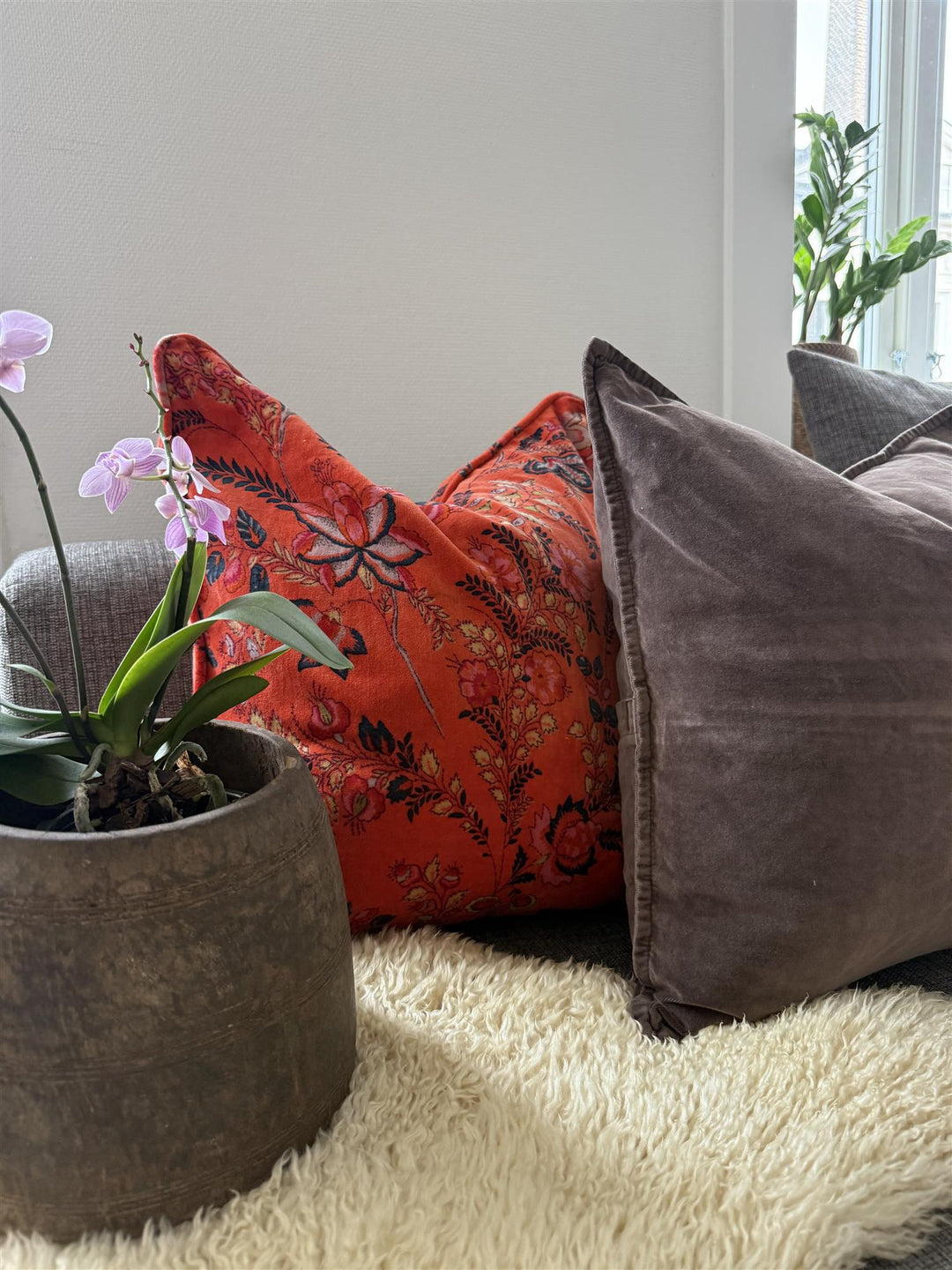 Putetrekk 50 x 50 cm velur blomster orange