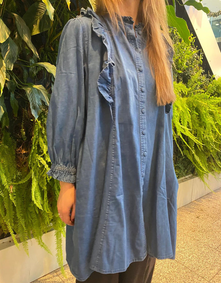 Denim kjole ruffle