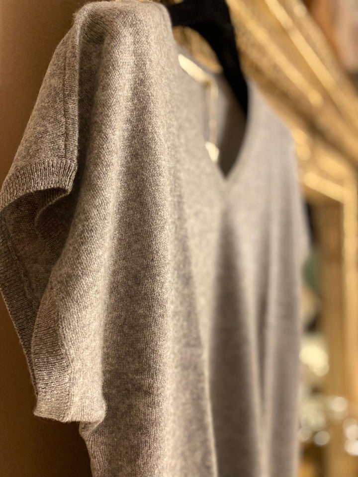 Genser kortermet cashmere dark grey melange