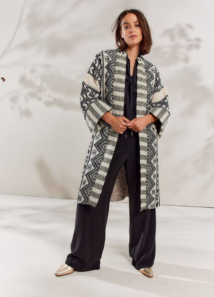 Kimono reversibel jaquard black ivory