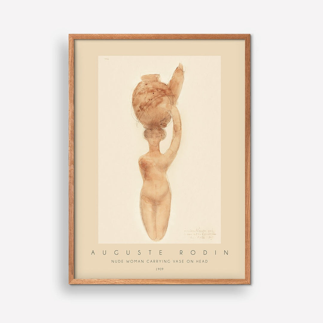 Nude woman carrying vase on head 50 x 70- Rodin