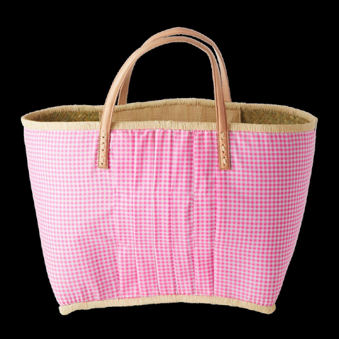 Raffia bag large check dark pink vichy
